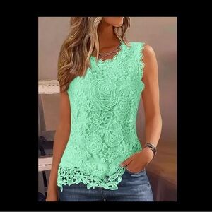 Elegant Mint Lace Sleeveless Blouse Size XL